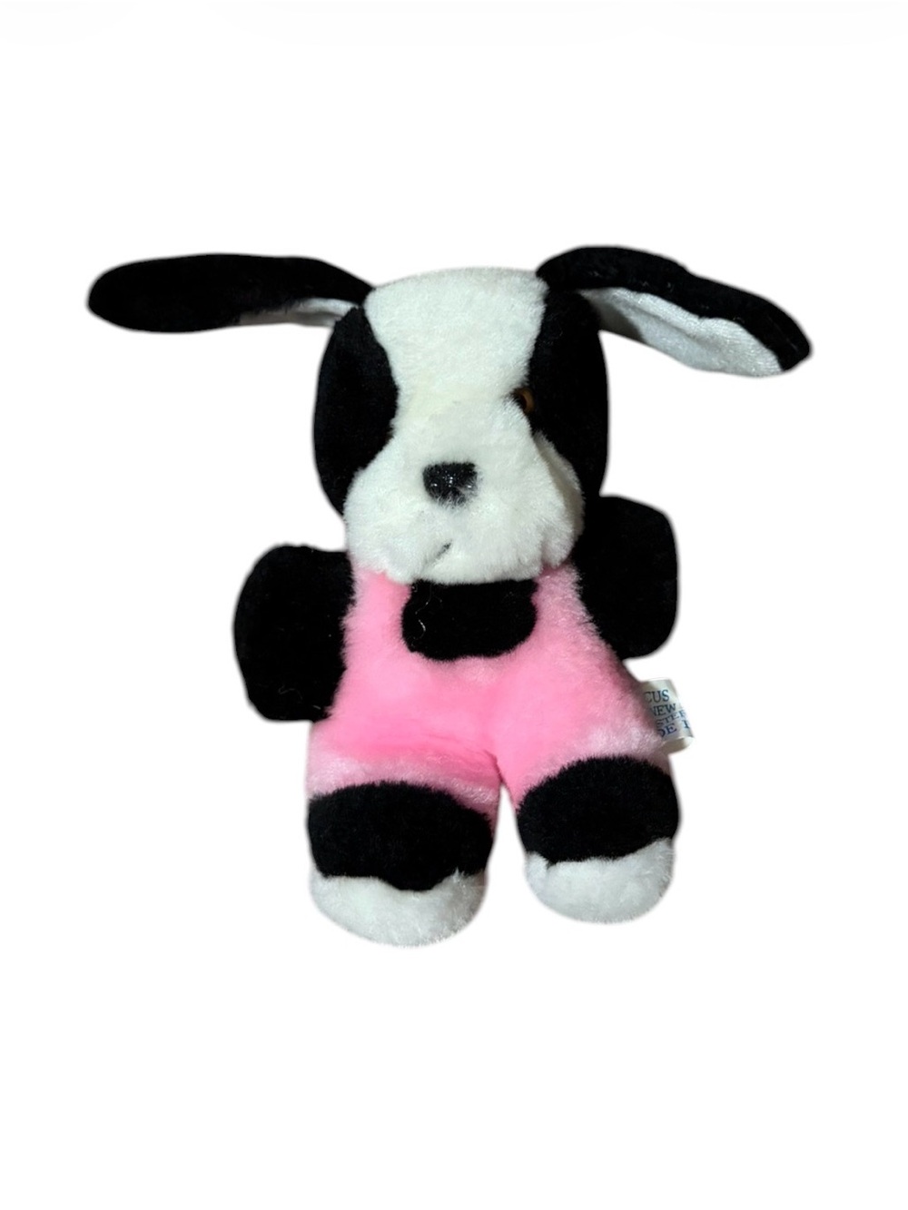Vintage 6 inch Circus Circus Dog Pink, white, and black plush toy